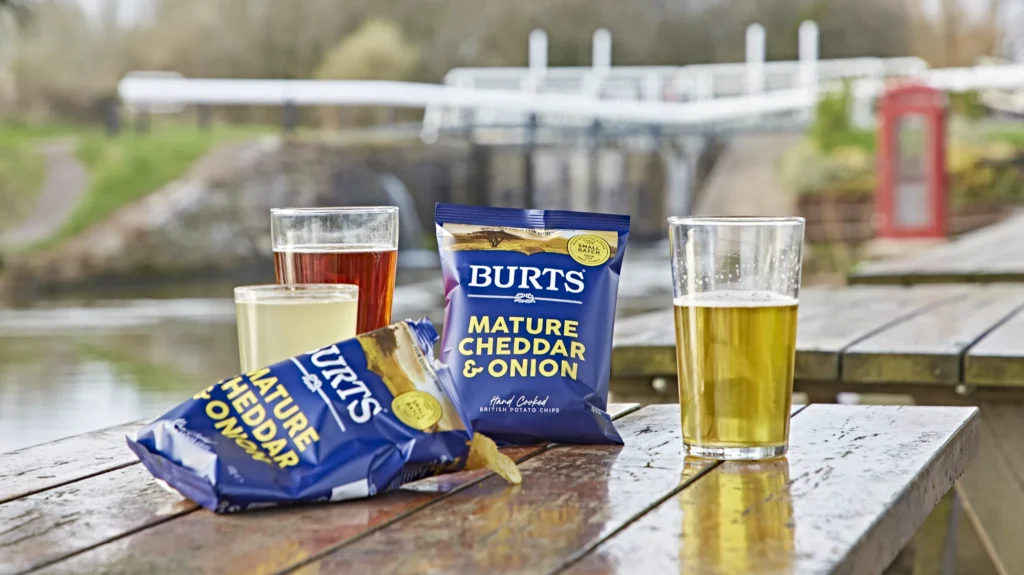 Burts crisps on a pub table